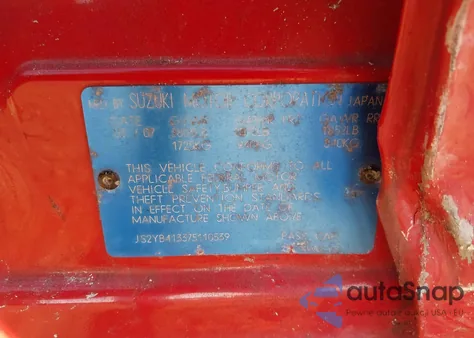 2007 Suzuki Sx4 Convenience/Rally z USA, uszkodzony, nr VIN JS2YB413375110539